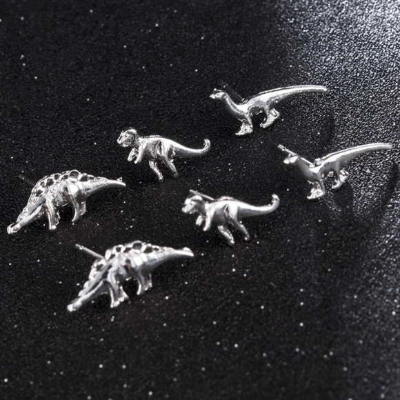 Dinosaur Earrings, 3 Pairs Silvertone - Picture 3 of 4